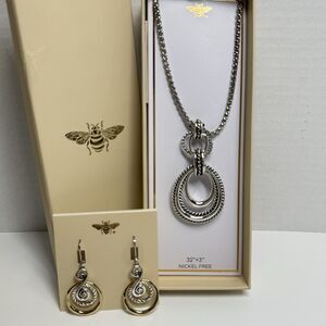 Necklace - Golden Bee Line Chainlink Pendant Necklace & Matching Earrings New